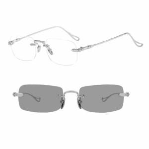 REONAS ブルーライトカット メガネ + 調光 変色 リムレスメガネ パソコン用 メガネ ビジネス PCワークから外出時はサングラスへ変化する