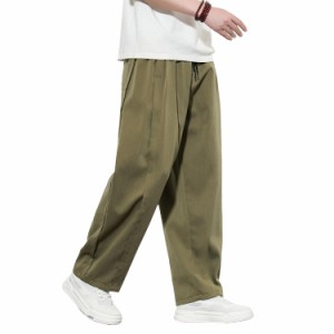 FUZHIHUA ワイドパンツ メンズ ズボン ぱんつ ずぼん 大きいサイズ ゆったり ボトムス 無地 ストレートパンツ ロングパンツ スラックス 
