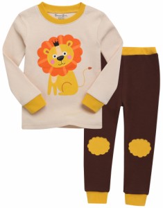 Vaenait Baby キッズ 子供 ベビー 動物キャラクター 服 綿100% ルームウェア 長袖 パジャマ 寝間着 上下セット Lion JS