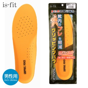 【ゆうパケット対応可能】中敷き 全面グリップ加工 is-fit グリッピングパワー インソール 男性用 24.5cm~28.0cm 通気性 作業現場 スポー