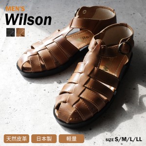 サンダル 天然皮革 日本製 本革 ドライビングサンダル ドライバーシューズ グルカサンダル Wilson 3センチヒール 通気性 メンズ 軽量 軽