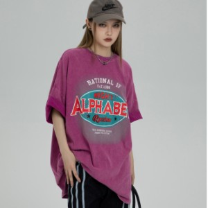 トップス Tシャツ シャツ カットソー ロゴ プリント ロング丈 半袖 レディース シンプル カジュアル ラフ ブラック 黒 ピンク ゆる リラ