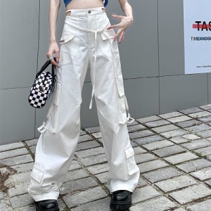 ボトムス パンツ カーゴパンツ ワイドパンツ レディース ハイウエスト 大人可愛い きれいめ ウエストデザイン シンプル カジュアル おし