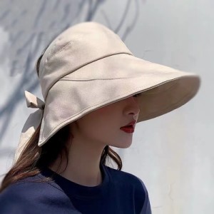 帽子 レディース ハット 日よけ 日除け 日焼け防止 紫外線予防 紫外線対策 折り畳み可能 折りたたみ サンバイザー 穴あき バックリボン 