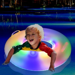 浮き輪 うきわ 光る浮き輪 フロート 7色 LED ナイトプール 子ども用 水泳練習 浮き具 取っ手付き 海 プール ビーチ 湖 インスタ映え 友達