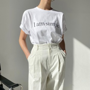 Tシャツ レディース トップス カットソー ワンサイズ フリーサイズ ホワイト 白 大人カラー ロゴ プリント 英字 春 夏 クルーネック 半袖