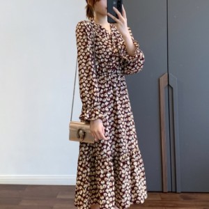 小花柄ワンピース ワンピース レディース カシュクールワンピース シフォンワンピース ロングワンピース Vネック フリル ティアード シフ