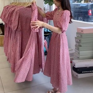 ロングドレスワンピース ロング ドレス ワンピース ウエスト ウエストマーク フラワー 花柄 ピンク ワンカラー かわいい 大人可愛い きれ