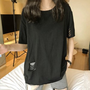 トップス Tシャツ ミディアム丈 半袖 ラウンドネック ワイド 薄手 大人可愛い シンプル カジュアル 大人 おしゃれ お洒落 かっこいい 大