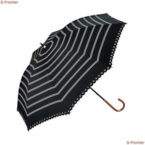 w.p.c 日傘 晴雨兼用 遮光 ボーダー ヒートカット ブラック 50cm 81-3069