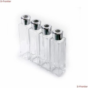 ルームフレグランス リードディフューザー用 四角柱ガラス瓶 150cc 4本セット ゴールドキャップ 容器 (シルバーキャップ)