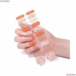 Sun＆Beam Nails ジェルネイル 半硬化タイプ ネイルシール オレンジ ゴールド 花 デザイン 長持ち 手用 防水 無臭 安全 20シール