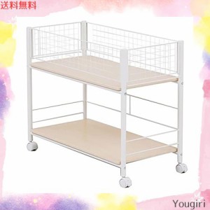 山善 押入れ(クローゼット)収納 ラック 幅44×奥行77×高さ65cm ストッパー付きキャスター 上段かご・下段棚板 ネット・棚板取り外し可能