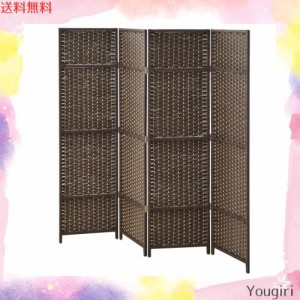 [山善] パーテーション 衝立 4連 幅161×奥行2×高さ148cm 軽量 コンパクト収納 完成品 ダークブラウン DSSCR-4(DBR) テレワーク 飲食店