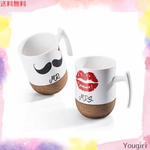 Love-KANKEI ペア マグカップ プレゼント 結婚お祝い エスプレッソカップ Mr. ＆ Mrs. 結婚記念 コルク付き 300ml 2個セット ホワイト