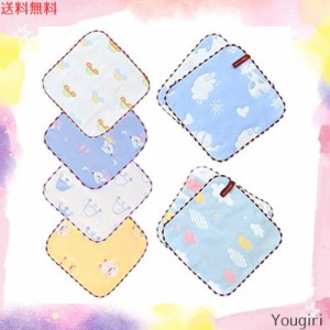 KKigugol ガーゼハンカチ 子供タオル 6層ガーゼおしぼり【6枚セット 綿100％ サイズ25*25cm ミニ ハーフハンカチ 紐付き】子供 保育園 口