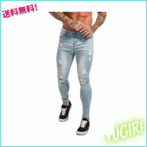 [GINGTTO] ジーンズ メンズ ストレッチパンツ ダメージ デニム スウェットデニム 青 34