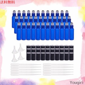 BENECREAT 30個セット5mlロールオンアロマボトル 青色カラスアロマ瓶 黒い蓋 10本プラスチックスポイトと4個漏斗付 アロマオイル用 香水
