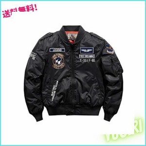 [セミオーガスト] メンズ MA-1 フライトジャケット 中綿 ジャンパー 刺繍 ワッペン ミリタリージャケット 防寒 エムエーワン ブラック XL