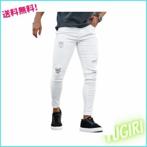 [GINGTTO] ダメージジーンズ メンズ スキニージーンズ スリム ジーパン ストレッチパンツ デニム ホワイト 白 28