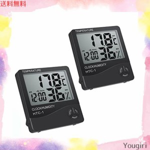 eSynic 温湿度計 2個セット 時計機能 室内温湿度計 時間表示 アラーム機能 スタンドあり 壁掛け可能 (ブラック)