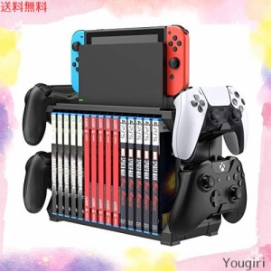 多機能縦置きスタンド for Switch Xbox PS4 PS5 15枚ゲームソフト収納 大容量 Switch/PS4/PS5/Xbox コントローラー ゲームヘッドセット 