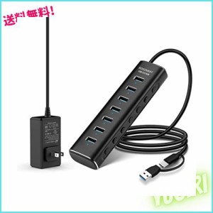 ROSONWAY USBハブ3.0 電源付き 7ポート 2 in 1 ケーブル 付き 24W USB Hub アルミ製 5Gbps高速転送 セルフパワーとバスパワー両用 12V 2A