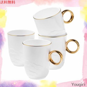 Chulan マグカップ コーヒーカップ 磁器 350ml 軽量 4個セット ファインボーンチャイナ 牛骨灰含有量45%磁器 薄いカップ 透光性 シンプル