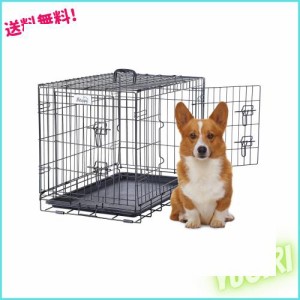 PETAPPY 犬 ケージ 小型犬 ペットケージ ダブルドア付き トレー付き 組立簡単 室内外兼用 幅76.2x奥行48.2x高さ55cm 折り畳み 犬用ケージ