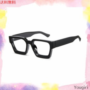 [Cyxus] 黒縁眼鏡 太セルフレーム ブルーライトカット 度なし UVカット 紫外線対策 お洒落 男女兼用 （8143T01 ブラック）