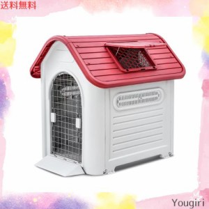 Pempet 犬小屋 ペットハウス 犬 ハウス プラスチック ドッグハウス 犬小屋 屋内 屋外 小型犬 中型犬 大型犬 天窓付き ドア付き 防雨 換気