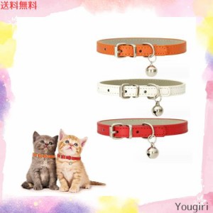 猫 首輪 3点セット ネコ 首輪 多色 ペット用首輪 サイズ調節可能 20-28cm 超軽量 かわいい 安全首輪 子猫の首輪鈴付き PU レザー 小型犬 