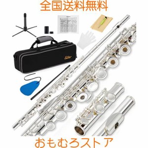 Eastar フルート 銀メッキ 16穴 リングキー Eメカ付き オフセット フルートスタンド＆専門ケース 初心者セット (銀色)