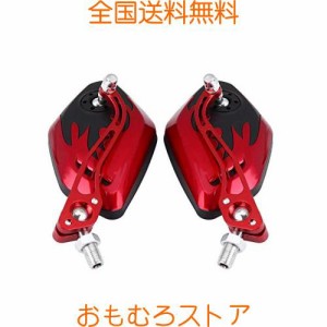 V geby 2pcs オートバイ サイドミラー バックミラー 調整可能 アルミニウム 炎 パターン バイク スクーター 10mm 8mm(レッド)