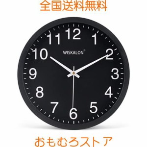 WISKALON 壁掛け時計 連続秒針 静音 アナログ 非電波 掛け時計 クォーツ クロック シンプル おしゃれ 直径25x4.3cm コンパクト（ブラック