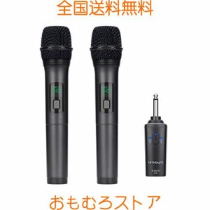 Kithouse K380Aワイヤレスマイク Bluetoothカラオケマイク 2本セット LED ディスプレイ 電池式 UHF 10チャンネル ダイナミックマイク 6.3