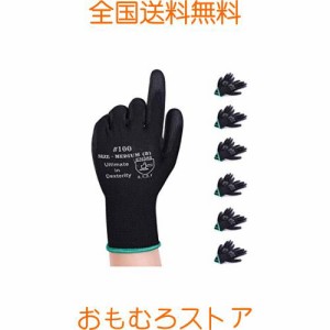 [DONFRI] まとめ買い 軽作業用手袋 PU薄手手袋 黒グローブ ガーデニング 手袋 滑り止め 耐摩耗性 (6双パック L)