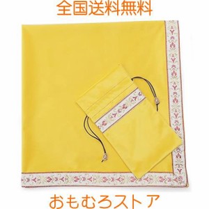 Kuai タロットクロス パステルカラー 68×68cm 2点セット ベルベット ポーチ付 タロット カード 占い 鑑定 厚手 (ゴールド+ピンクリボン,