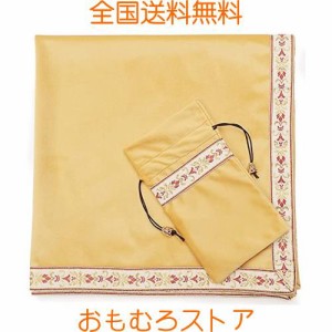 Kuai タロットクロス パステルカラー 68×68cm 2点セット ベルベット ポーチ付 タロット カード 占い 鑑定 厚手 (ベージュ+ピンクリボン,