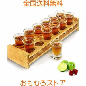 ショットグラスセット 12個 - 35ml と棚 クリアグラス、ヘビーベース、ウイスキーグラスセット、ウォッカテキーラ、カクテル