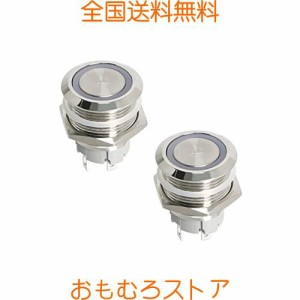 Ohamtes 瞬間的な押しボタンスイッチ 12V 24V 防水ステンレス鋼金属 3/4” 取り付け穴 白い LED SPST スイッチ、電気機器用， 2個、平ら