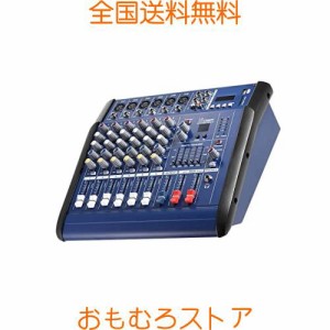 Sasuori 6チャンネルデジタルマイクラインオーディオミキシングコンソールパワー ミキサーアンプ 48Vファンタム電源USB / SDスロット付き