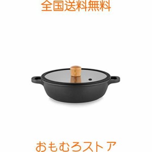 SENSARTE 両手鍋 卓上鍋 すき焼き鍋 24cm IH対応 ガス対応 一品万能 煮る 焼く 炒める 揚げる 焦げ付きにくい お手入れ簡単 ガラス蓋付 