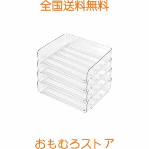 A4レターケース デスクトレー 書類ラック 横置き 深型 おしゃれ 4段式 透明/クリア 小物整理収納 引き出しレタート 横型4段 卓上収納 レ