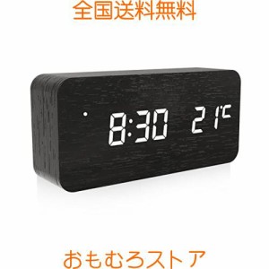 デジタル目覚まし時計 木製置き時計 LED時間表示3目覚まし時計設定 USB給電 き温度検出電子時計、寝室、ベッドサイドテーブル、机、オフ