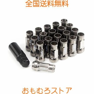 JiiinMiiin スチール製 レーシングナット M12 x P1.25 高さ48mm ロング ホイールナット 貫通ナット 専用ソケット付き 20個セット チタン