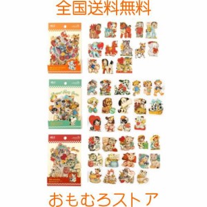 Zolarkar フレークシール 90枚 コラージュ 素材 猫、子犬、馬、象 かわいい ステッカー PET 耐水性 DIY 手作り デコシール 収納ボックス 