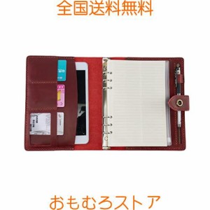 システム手帳 A5 革 2024年 ミニ6穴 リングバインダーノート レザーカバー 手縫い 手作り オリジナル メモ帳 カード収納 PVCポケット/ペ