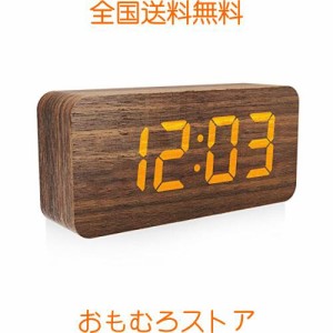 デジタル目覚まし時計 木製置き時計 大型 led 時計 LED時間表示3目覚まし時計設定 USB給電 き湿度と温度検出電子時計、寝室、ベッドサイ