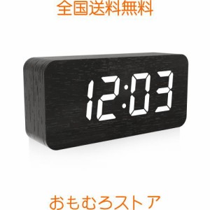 デジタル目覚まし時計 木製置き時計 大型 led 時計 LED時間表示3目覚まし時計設定 USB給電 き湿度と温度検出電子時計、寝室、ベッドサイ